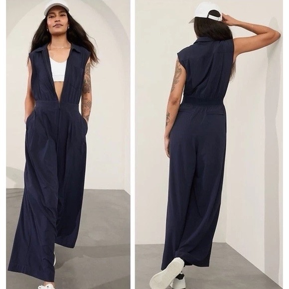 Athleta Pants - EUC ATHLETA Brooklyn Heights Wide Leg Jumpsuit Sleeveless 14 NAVY POCKETS